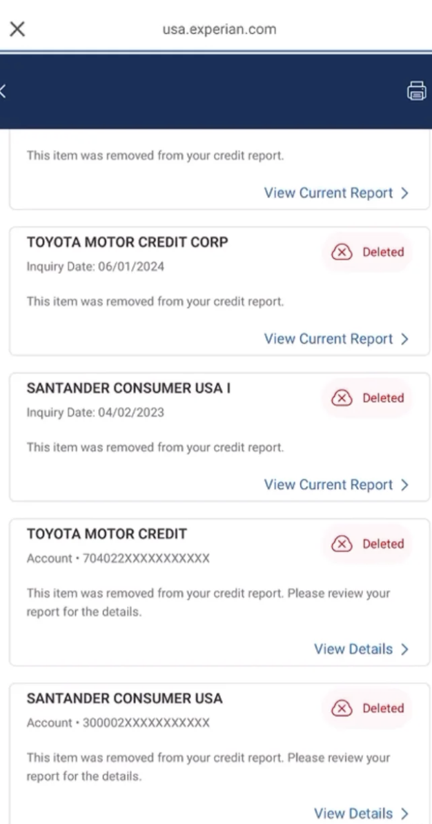 Hard inquiries deleted from credit report
