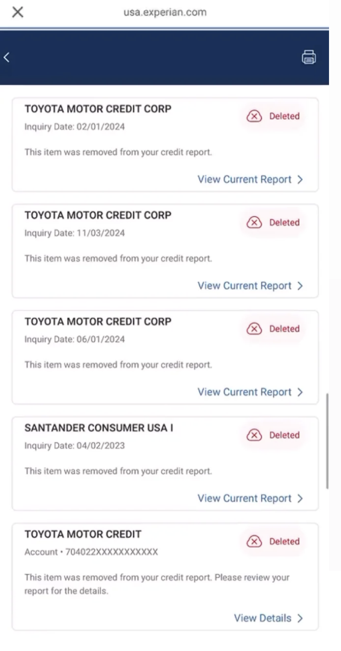 Multiple negative items removed from credit report